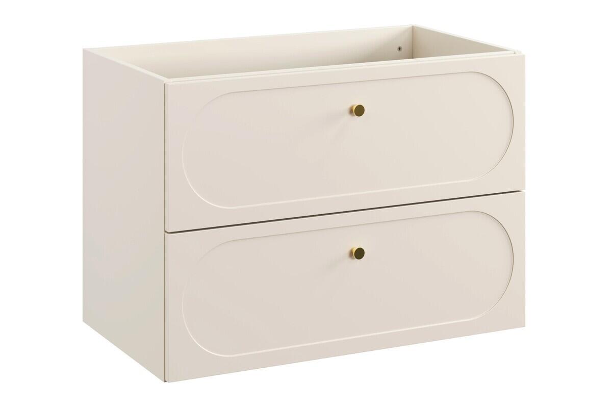 Komplett baderomsmøbelsett DONNA SAND 80 cm – høyskap, speil og LED-lamper i gull 